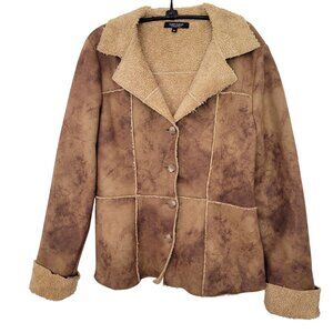 Karen Kane M Brown Faux Suede Sherpa Jacket Rancher Western Coat Cowgirl Granola